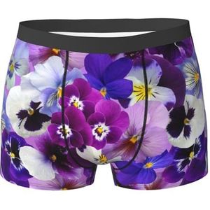 ZJYAGZX Paarse boxershort met bloemenprint voor heren - comfortabele onderbroek voor heren, ademend, vochtafvoerend, Zwart, M