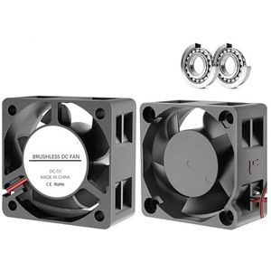 yaoqijie 2PCS Kogellager 40mm 24V 12V 5V 4020 Koelventilator Computer Case Koelventilator 2PIN/3PIN 4cm 40x40x20mm 1.57inch 3D Printer Fan lasting(12V DUAL BALL_NO RGB)