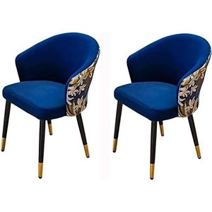 GEIRONV Eetkamerstoelen set van 2, met metalen poten fluwelen zitting en geborduurde rugleuning moderne huishoudelijke make-up stoel slaapkamer dressing stoel Eetstoelen (Color : Royal Blue, Size :