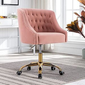 SEPNINE Fluwelen Home Office Stoel Moderne Verstelbare Draaibare Bureaustoelen met 360 Graden Castor Wielen voor Woonkamer Slaapkamer Kantoor Roze