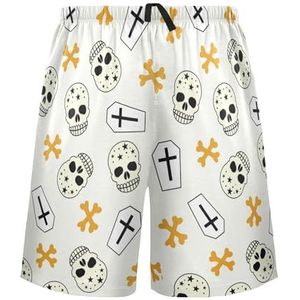 LI ZHI XIN Herenpyjamabroek, korte pyjamabroek, zomer casual shorts, elastische taille met trekkoord, rechte losse pasvorm met 2 zakken, S-XXL Halloween skelet schedelpatroon, Meerkleurig, S