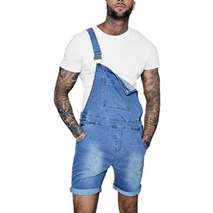 JINGWENL Heren denim overall shorts, casual jeans rompertjes jumpsuit slabbetje werkkleding ontspannen pasvorm (Color : Light blue, Size : XXL)