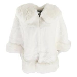 QUEEN HELENA Bontjas poncho mantel met zachte vacht warm winter elegant damesjack MT04, MT04 Wit, one size