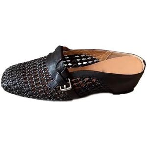 Dames instappers met platform, gehaakte sandalen, sandalen met boogondersteuning, geweven opengewerkte gesloten neus, ademende zomerschoenen