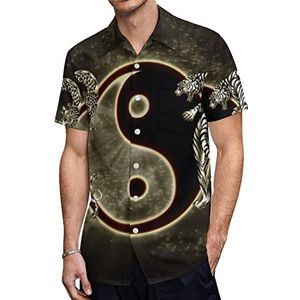 Yin Yang Dragons Tiger Hawaiiaanse shirts voor heren, korte mouwen, casual overhemd met knopen, vakantie, strandshirts, XS