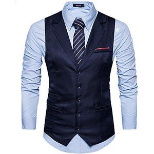 Casual vest voor heren, enkele rij knopen, mouwloos slim fit vest pak, marineblauw, M