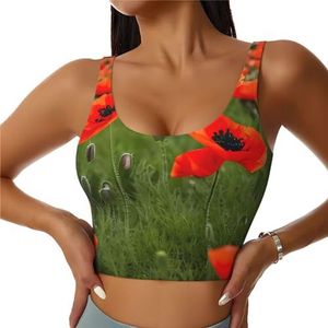 Poppy Bloemen Bloemblaadjes Print Comfortabele Vrouwen Sport Vest Yoga Workout Vest Voor Vrouwen Lichtgewicht Zomer, Zwart, S