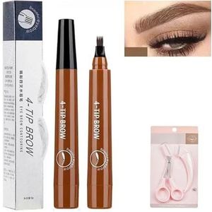 Microblading wenkbrauwpotlood, 3D waterdichte wenkbrauwpen met micro-vorkpuntapplicator, natuurlijke fijne haarachtige wenkbrauwpotloden, met wenkbrauwvormset(Light Brown)