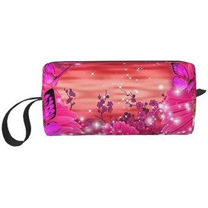 Make-up tas voor vrouwen roze bloem paarse vlinder bedrukt grote capaciteit cosmetische zakken draagbare toilettas reizen opslag, wit, één maat, Wit, Eén maat