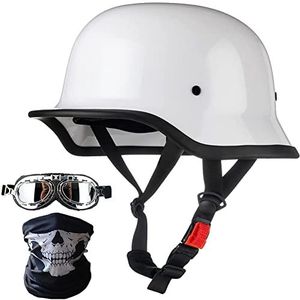 Duitse stijl motorhelm, volwassen schedelkap halve helm DOT goedgekeurde mannen en vrouwen retro open gezicht halve schaalhelm + gezichtsmasker + bril voor cruiser scooter chopper Decoration