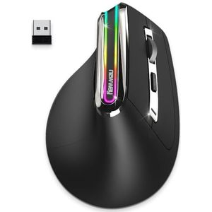 NEWWAY - 2024 Nieuw - Draadloze Verticale Muis A9 - WiFi 2.4 GHz Draadloze USB C - Oplaadbaar - RGB - 2400 DPI - Ergonomisch - Stil - Geïntegreerde Nano Ontvanger 10M - Zwart