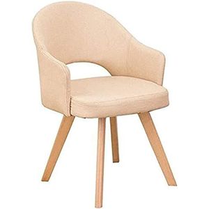 GEIRONV Moderne stoffen eetkamerstoel, for woonkamer slaapkamer keukenstoelen met houten poten gestoffeerde stoel Accent vrijetijdsstoelen Eetstoelen (Color : Khaki, Size : 48x46x78cm)
