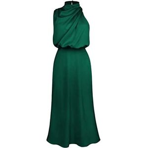 BIXPAK Dames 2023 zomer satijn hoge taille jurk elegante mouwloze mock hals cocktail bruiloft gast avondfeest maxi-jurken (Color : Dark green, Grootte : M)