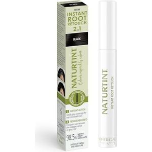 Naturtint Instant Root Retouch Tijdelijk retoucheerapparaat voor grijs haar, wortels en wenkbrauwen, praktisch en comfortabel dankzij zijn kwast, 98,5% natuurlijke ingrediënten, kleur zwart, 10 ml