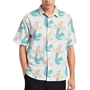 Caticorn Hawaïaans zeemeerminnenshirt voor heren, zomer, strand, casual, korte mouwen, button-down shirts met zak