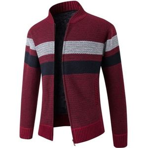 TANGLI Heren gebreid vest trui grof gebreid jack met volledige ritssluiting aan de voorkant trechter hals lange mouw gebreide trui heren fleece gevoerde dikke trui opstaande kraag overgang winterjas, B-rood, XL