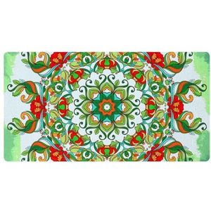 VAPOKF Groene Trippy Mandala-keukenmat met bloemen, antislip wasbaar vloertapijt, absorberende keukenmatten, lopers voor keuken, hal, wasruimte