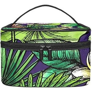 Tropische palmbladeren bloemen lotusmake-up organizer tas, reismake-up tas organizer case draagbare cosmetische tas voor vrouwen en meisjes toiletartikelen, Meerkleurig, 22.5x15x13.8cm/8.9x5.9x5.4in