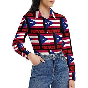 Pride of Puerto Rico Flag damesshirt met lange mouwen en knoopsluiting, casual werkshirts, tops, 2XL