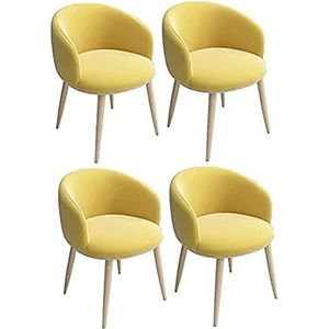 GEIRONV Moderne eetkamerstoelen set van 4, fluwelen gestoffeerde rugleuning zitting houten effect metalen poten woonkamer lounge stoel Eetstoelen (Color : Yellow, Size : 42x42x75cm)