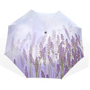 Rootti 3 Vouwen Lichtgewicht Paraplu Bloem Lavendel Patroon Een Knop Auto Open Sluiten Paraplu Outdoor Winddicht voor Kinderen Vrouwen en Mannen