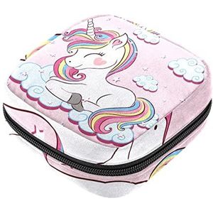 Maandverband Opbergtas, Vrouwelijke Product Pouches Draagbare Periode Kit Tas voor Meisjes Vrouwen Dames Eenhoorn, Meerkleurig, 4.7x6.6x6.6 in/12x17x17 cm