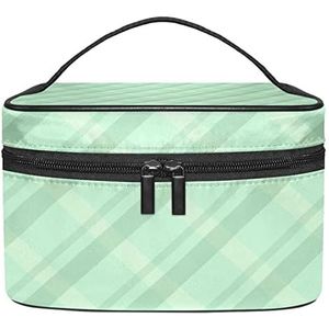Groene Anker Make-up Tas voor Vrouwen Meisjes Cosmetische Tassen met Handvat Reizen Make-up Organizer Tas, Groen Geel Plaid, 8.9x5.9x5.4 Inches, Make-up zakje