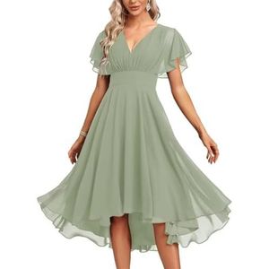Chiffon bruidsmeisjesjurken voor dames, korte avondjurken, cocktailjurken, grote maten, Sage Groen, 32