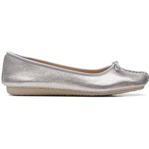 CLARKS Freckle Ice lederen schoenen in zilver metallic brede pasvorm, grijs, 5 UK breed, Zilver Metaal, 38 EU