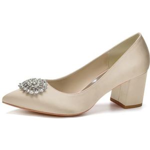 Dames Gesloten Teen Hakken Pumps 2.36Inch Chunky Blok Hakken Lage Jurk Schoenen Slip on Business Office Werk Trouwschoenen,Champagne,35 EU