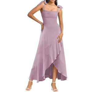 Spaghetti Bandjes Bruidsmeisjes Jurken voor Bruiloft Fluwelen Ruches Formele Avond Party Maxi Jurk High Low AH143, Wisteria, 32