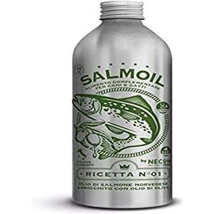 SALMOIL by NECON PET FOOD Recept 1, aanvullend voer/voer voor honden en katten op basis van Noorse zalmolie verrijkt met 500 ml olijfolie, rijk aan vitamine E, Omega3, Made in Italy