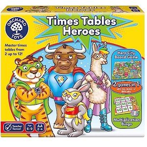 Orchard Toys Times Tables Heroes Maths Game for Children to Learn and Practise Times Tables 2-12, Maths Toys, Multiplication Bingo & Educational Board Game, Makes Maths Fun, Games for Kids 6+
