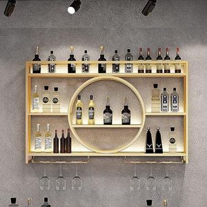 Modern metalen wandmontage wijnrek voor wijnweergave, drijvende planken voor bar, wandgemonteerde wijnrekken, glazen plank ijzeren displaystandaard wijnhouder met planken, voor thuis, restaurant, bars