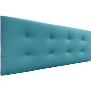 DHOME Hoofdbord voor bedden, 8 cm dik, gevoerd hoofdeinde Acualine, stof en kunstleer, turquoise, 145 cm (bedden met 120/135/140)