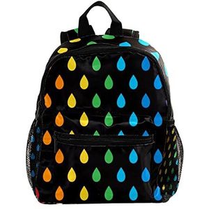 Mini Rugzak Pack Bag Kleurrijke Droplet Patroon met Zwarte Achtergrond Leuke Mode, Meerkleurig, 25.4x10x30 CM/10x4x12 in, Rugzak Rugzakken