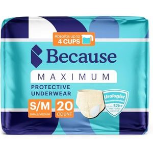 Because Premium Maximum Plus incontinentie en postpartum blaaslek ondergoed voor vrouwen, maximaal absorptievermogen, wegwerpbaar, beige, klein/medium, 20 stuks