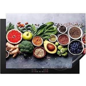 KitchenYeah© Inductie Beschermer 75x52 cm Keuken Decoratie Kookplaat Beschermer voor Inductiekookplaat Afdekplaat Anti Slip Mat - Fruit - Beton - Groente