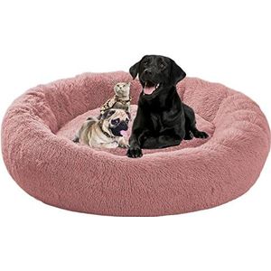 HMTOPE Orthopedisch hondenbed, rond, hondenkussen, hondensofa, kattenbed, donut, knuffelige hondenmand, wasbaar, diameter 120 cm, beige
