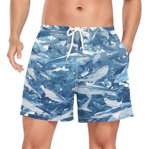 Niigeu Camouflage Ocean Shark Fish Zwembroek voor heren, sneldrogend, met zakken, Leuke mode, XL