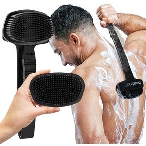 Bearback Rugschrobber: Premium bad/douche rug en lichaam siliconen schrobber met lange uitschuifbare inklapbare handgreep voor volwassenen/mannen/vrouwen/ouderen. Verwijderbare schrobber. Amerikaanse