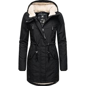 Ragwear Warme winterparka voor dames, lang, met teddybont capuchon, XS-5XL, Black22, XL