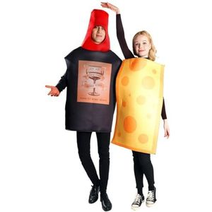 Luxylei Rode wijn en kaas verkleedkostuum 2 stuks grappig rollenspel party eten jumpsuit koppels kostuum voor mannen vrouwen