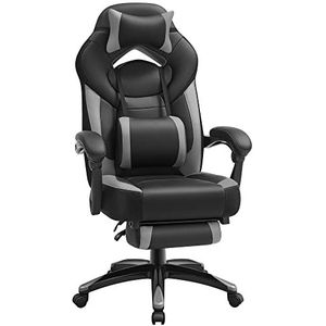 SONGMICS Gaming Chair, bureaustoel met voetsteun, bureaustoel, ergonomische vormgeving, verstelbare hoofdsteun, lendensteun, tot 150 kg belasting, grijs-zwart OBG77BG