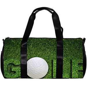 Ronde Gym Sport Duffel Bag met Afneembare Schouderband Golfachtergrond met een Glof Ball in The Grass Training Handtas Nachttas voor dames en heren, Meerkleurig, 45x23x23cm/17.7x9x9in