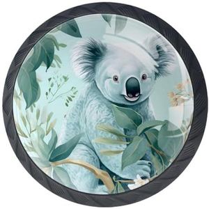 etoenbrc 4 Stuks Glas 35mm Ladeknop, Groene Koala Kast Knoppen Ladedeur Trekt Handgrepen voor Keuken Badkamer Thuis Kast Dressoir Meubels Woonkamer Garderobe Hardware
