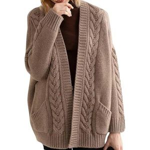 Astylish women open front long sleeve hooded knit cardigan sweaters color block outwear coat,for women (Small,Coffee)