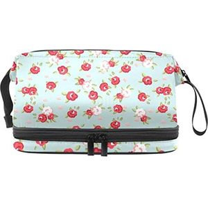 Kleine Bloemen Make-upzak Dubbele Laag Ruime Cosmetische Zakken voor Vrouwen en Meisjes Reizen Draagbare Toiletry Pouch met Rits, Meerkleurig, 27x15x14 cm/10.6x5.9x5.5 in, Make-up zakje