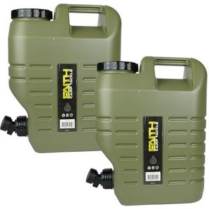 Faith Jerrycan - 12 Ltr - 2 Stuks - Polyetheen Groen - Watertank - Watercontainer - Watervat - Waterdispenser - Watertap - Met Tapkraantje - Groen