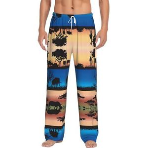 Afrikaanse Wilde Dieren Mannen Lange Lounge Wear Broek Nachtkleding Pyjama Bodems Nachtkleding Met Zakken En Trekkoord, Wit, S